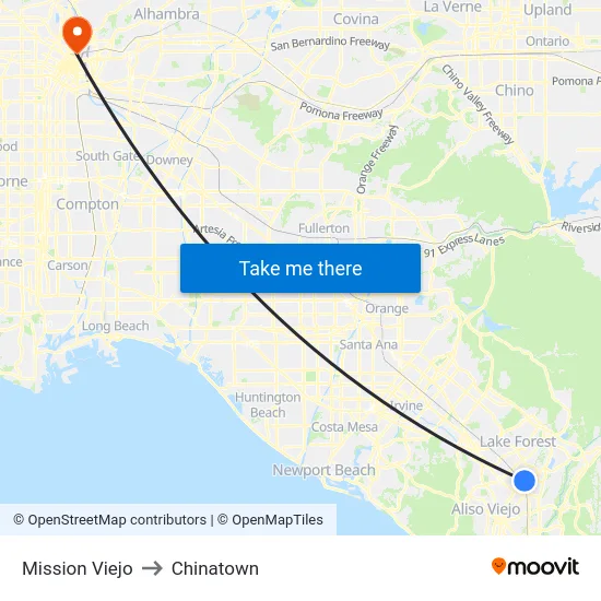 Mission Viejo to Chinatown map