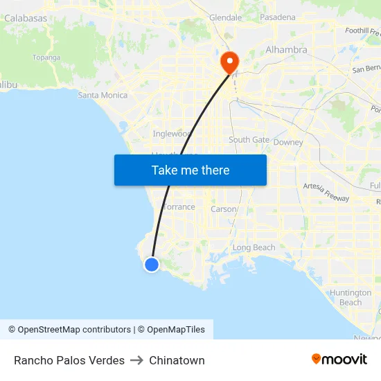 Rancho Palos Verdes to Chinatown map