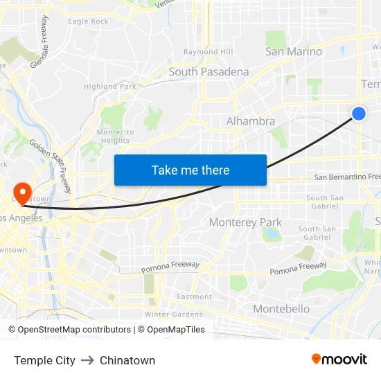 Temple City to Chinatown map