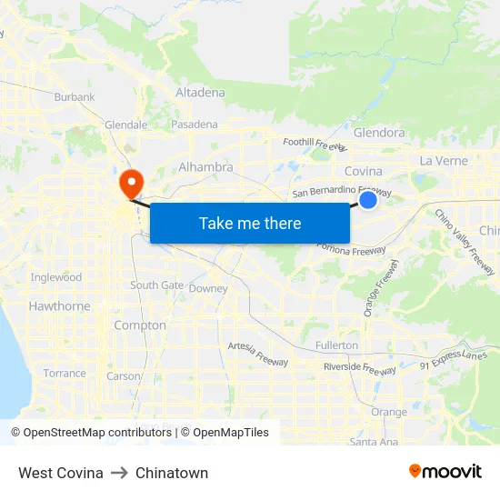 West Covina to Chinatown map