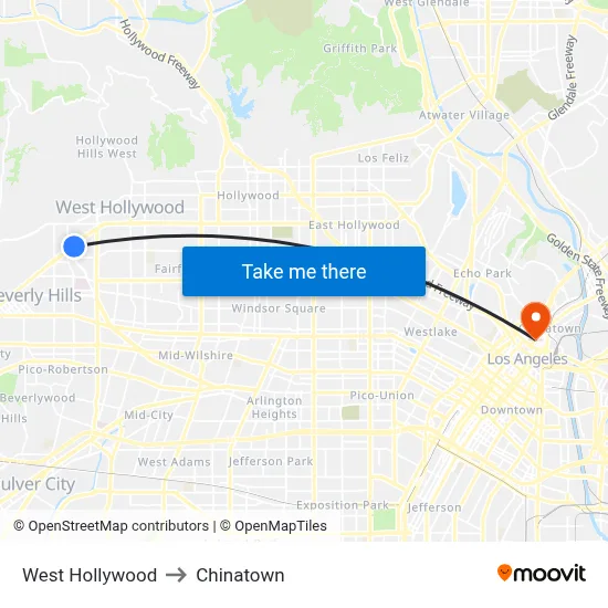 West Hollywood to Chinatown map