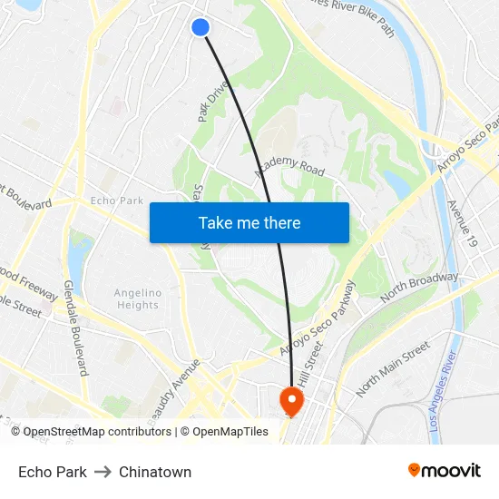 Echo Park to Chinatown map