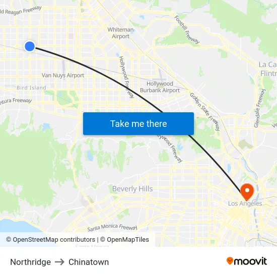 Northridge to Chinatown map