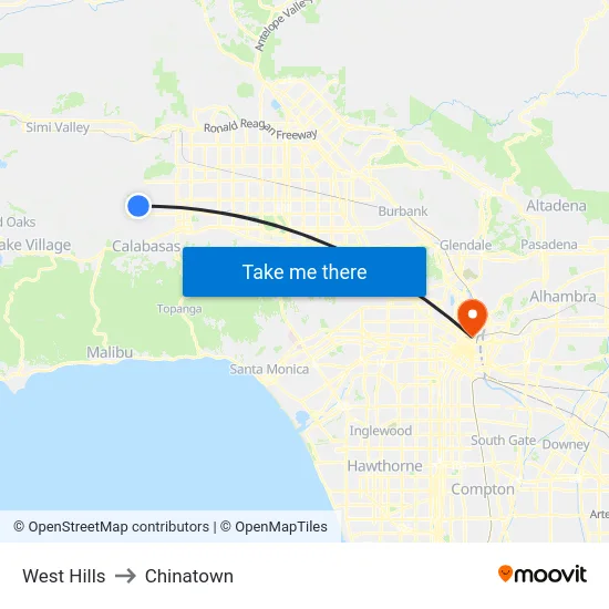 West Hills to Chinatown map