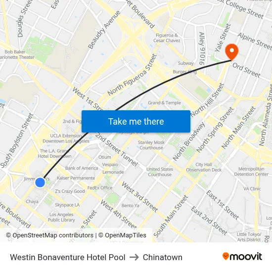 Westin Bonaventure Hotel Pool to Chinatown map