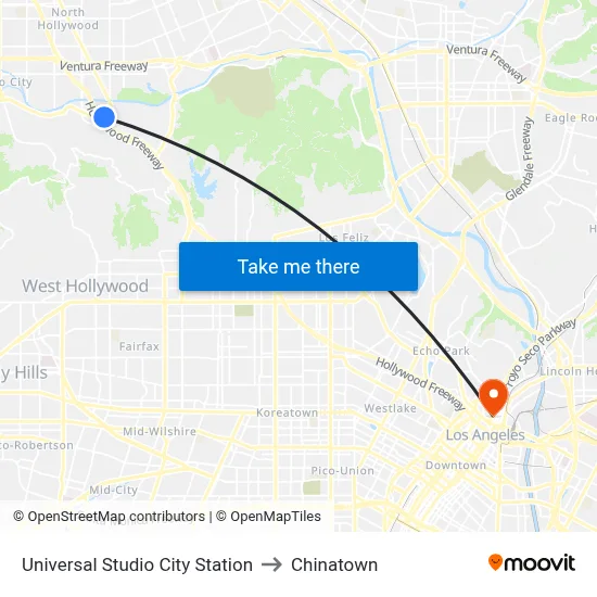 Universal Studio City Station to Chinatown map