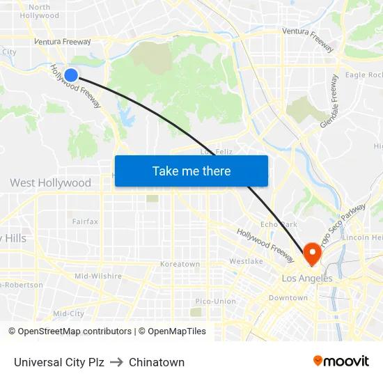 Universal City Plz to Chinatown map