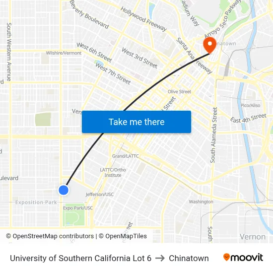 University of Southern California Lot 6 to Chinatown map