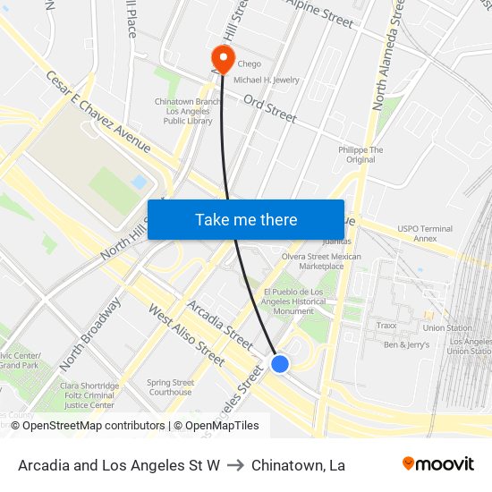 Arcadia and Los Angeles St W to Chinatown, La map