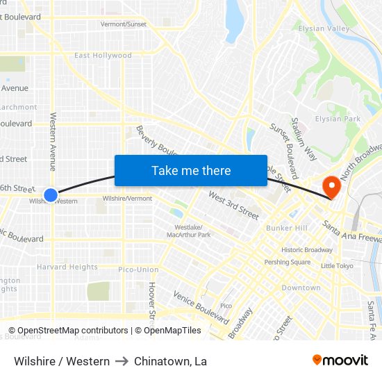 Wilshire / Western to Chinatown, La map