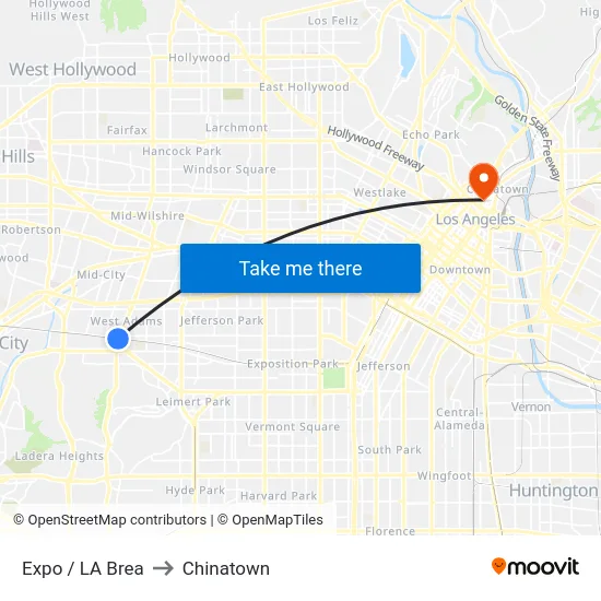 Expo / LA Brea to Chinatown map