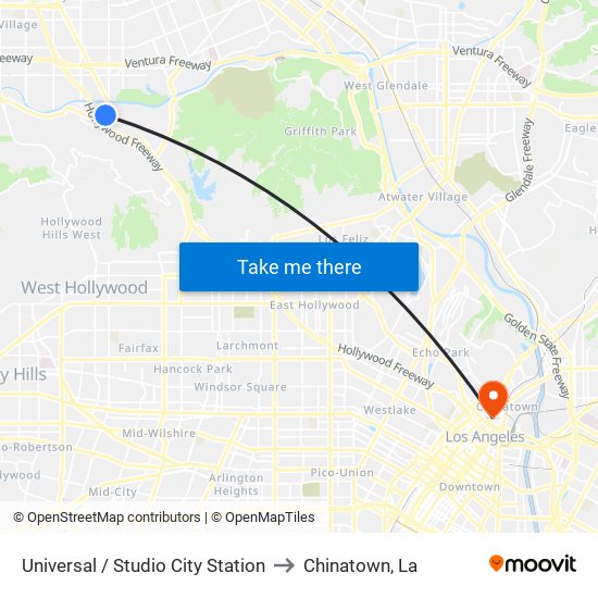 Universal / Studio City Station to Chinatown, La map