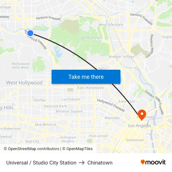 Universal / Studio City Station to Chinatown map