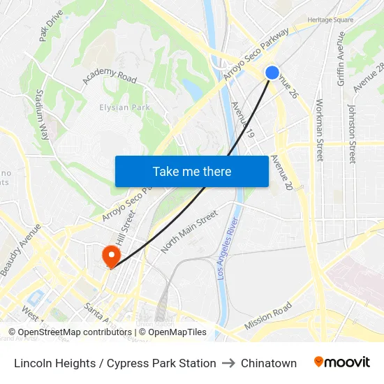 Lincoln Heights / Cypress Park Station to Chinatown map