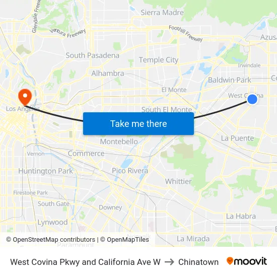 West Covina Pkwy and California Ave W to Chinatown map