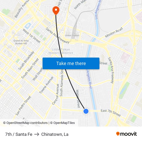 7th / Santa Fe to Chinatown, La map