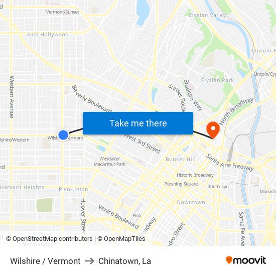 Wilshire / Vermont to Chinatown, La map