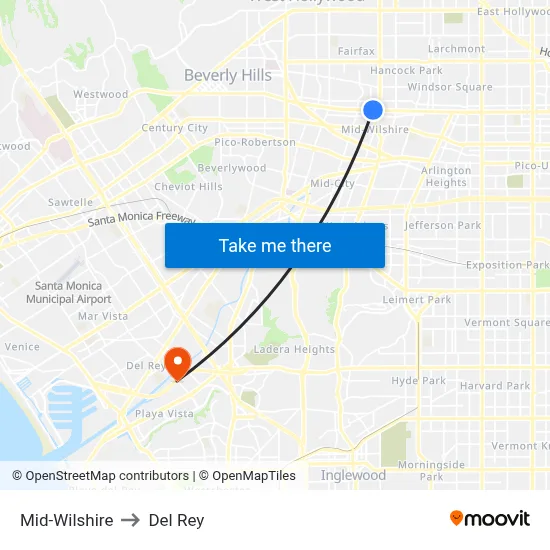 Mid-Wilshire to Del Rey map