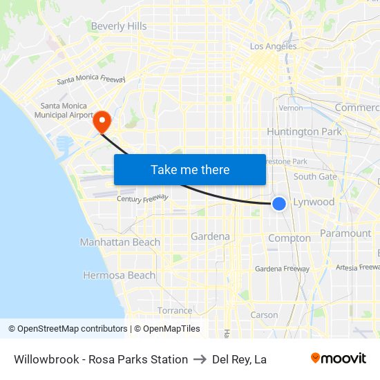 Willowbrook - Rosa Parks Station to Del Rey, La map