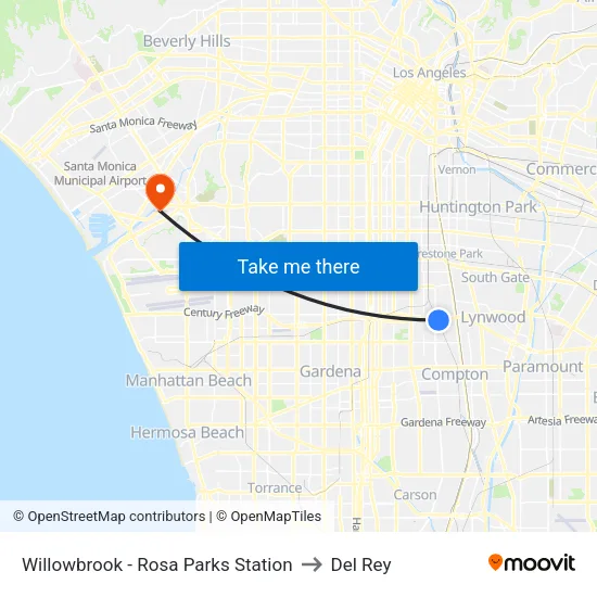 Willowbrook - Rosa Parks Station to Del Rey map