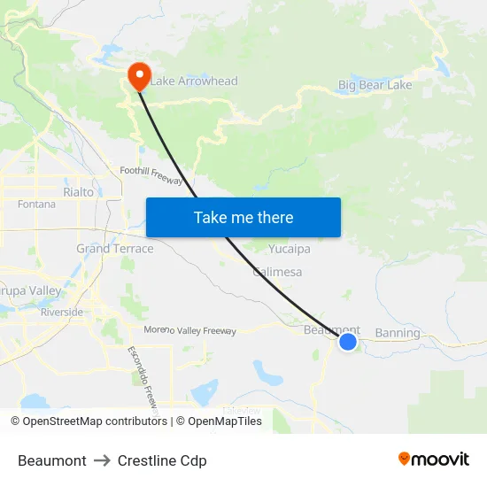 Beaumont to Crestline Cdp map