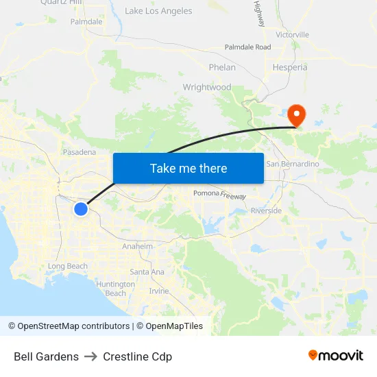 Bell Gardens to Crestline Cdp map