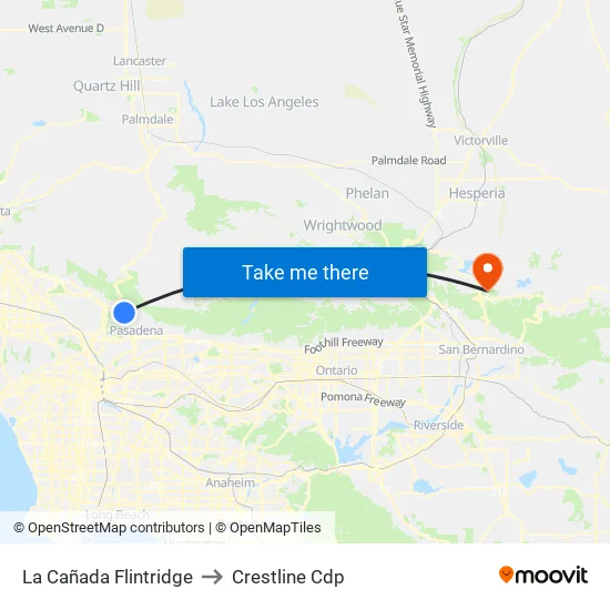 La Cañada Flintridge to Crestline Cdp map