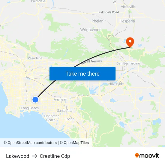 Lakewood to Crestline Cdp map