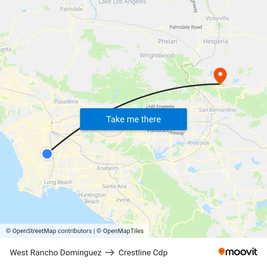 West Rancho Dominguez to Crestline Cdp map