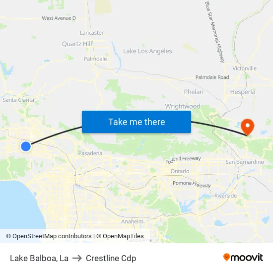 Lake Balboa to Crestline Cdp map