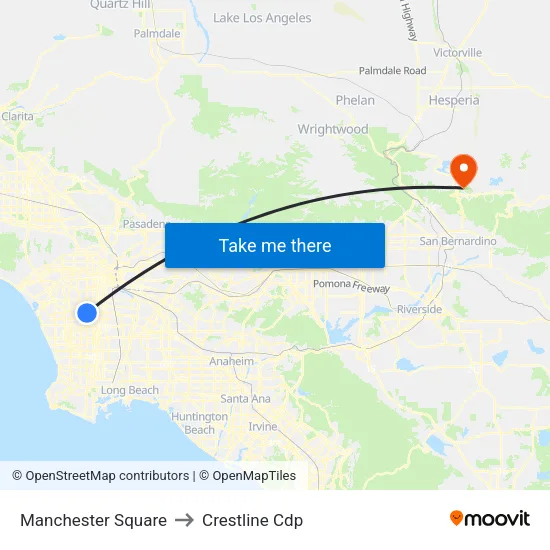 Manchester Square to Crestline Cdp map