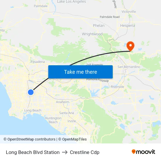 Long Beach Blvd Station to Crestline Cdp map