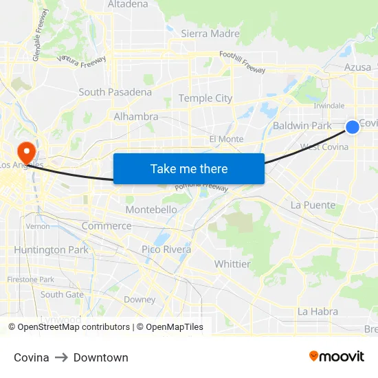 Covina to Downtown map