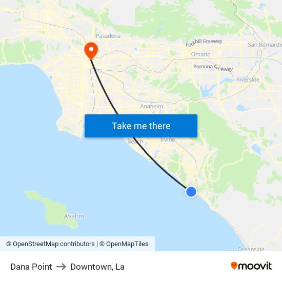 Dana Point to Downtown, La map