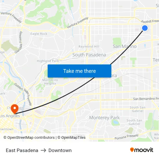 East Pasadena to Downtown map