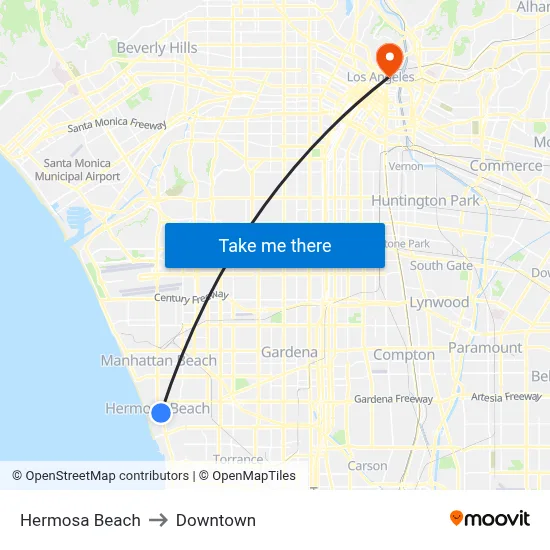 Hermosa Beach to Downtown map