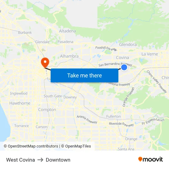 West Covina to Downtown map