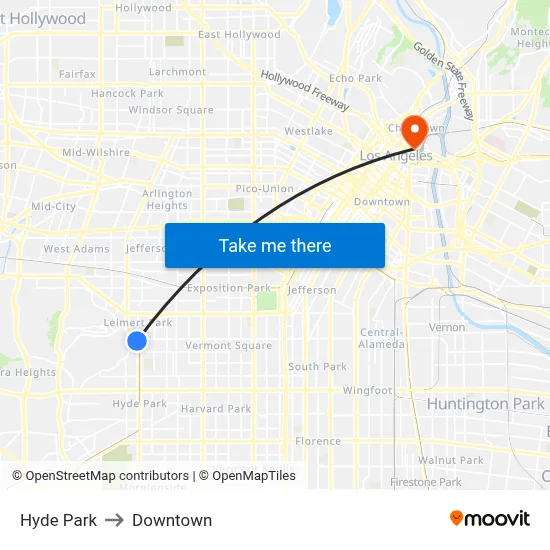 Hyde Park to Downtown map