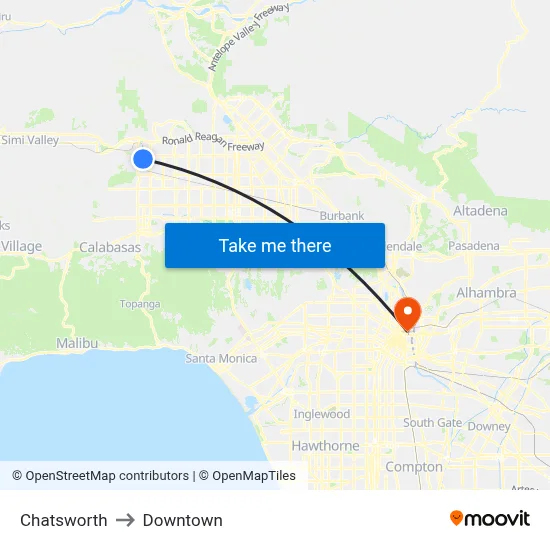 Chatsworth to Downtown map