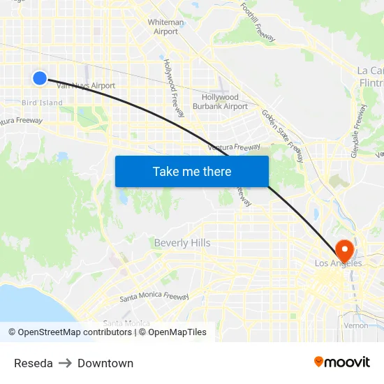 Reseda to Downtown map