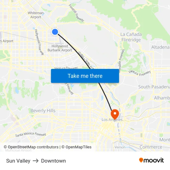 Sun Valley to Downtown map