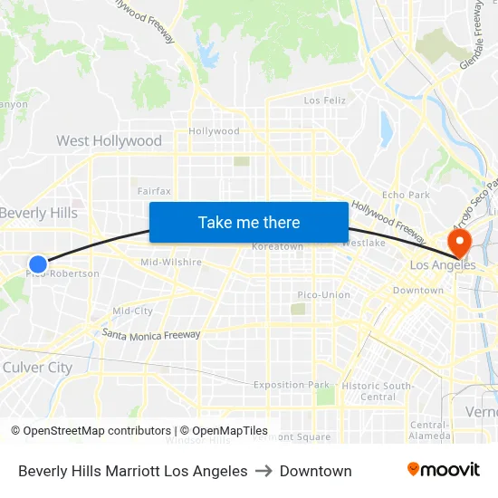 Beverly Hills Marriott Los Angeles to Downtown map