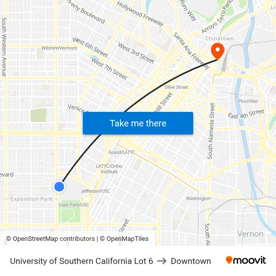 University of Southern California Lot 6 to Downtown map