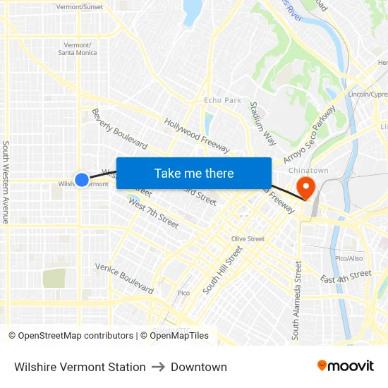 Wilshire Vermont Station to Downtown map