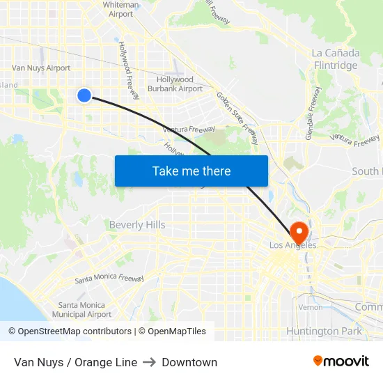 Van Nuys / Orange Line to Downtown map