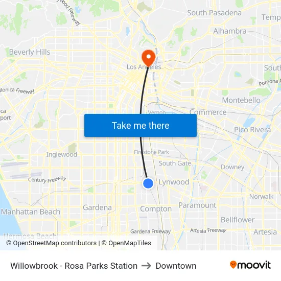 Willowbrook - Rosa Parks Station to Downtown map