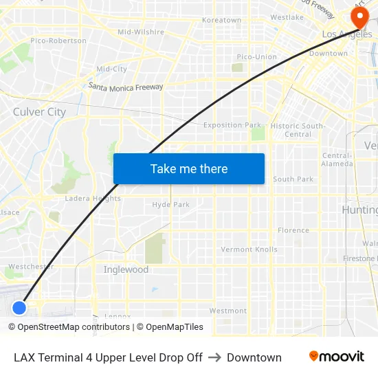 LAX Terminal 4 Upper Level Drop Off to Downtown map