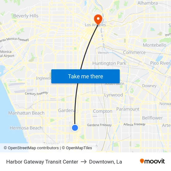 Harbor Gateway Transit Center to Downtown, La map