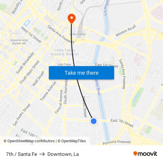 7th / Santa Fe to Downtown, La map