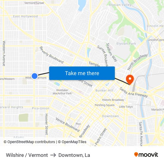 Wilshire / Vermont to Downtown, La map
